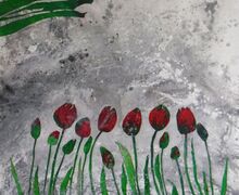 Tulpentraum im Morgengrau'n, Serie "urban gardening project",  Acryl, Gesteinsmehle, Papier, 100x100 cm