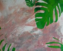 O Monstera, Serie "urban gardening project",  Acryl, Gesteinsmehle, Papier, 100x100 cm