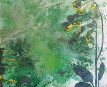 Schlüsselblume, hitchhikend, Serie "urban gardening project", Acryl, Gesteinsmehle, Papier, 100x100cm